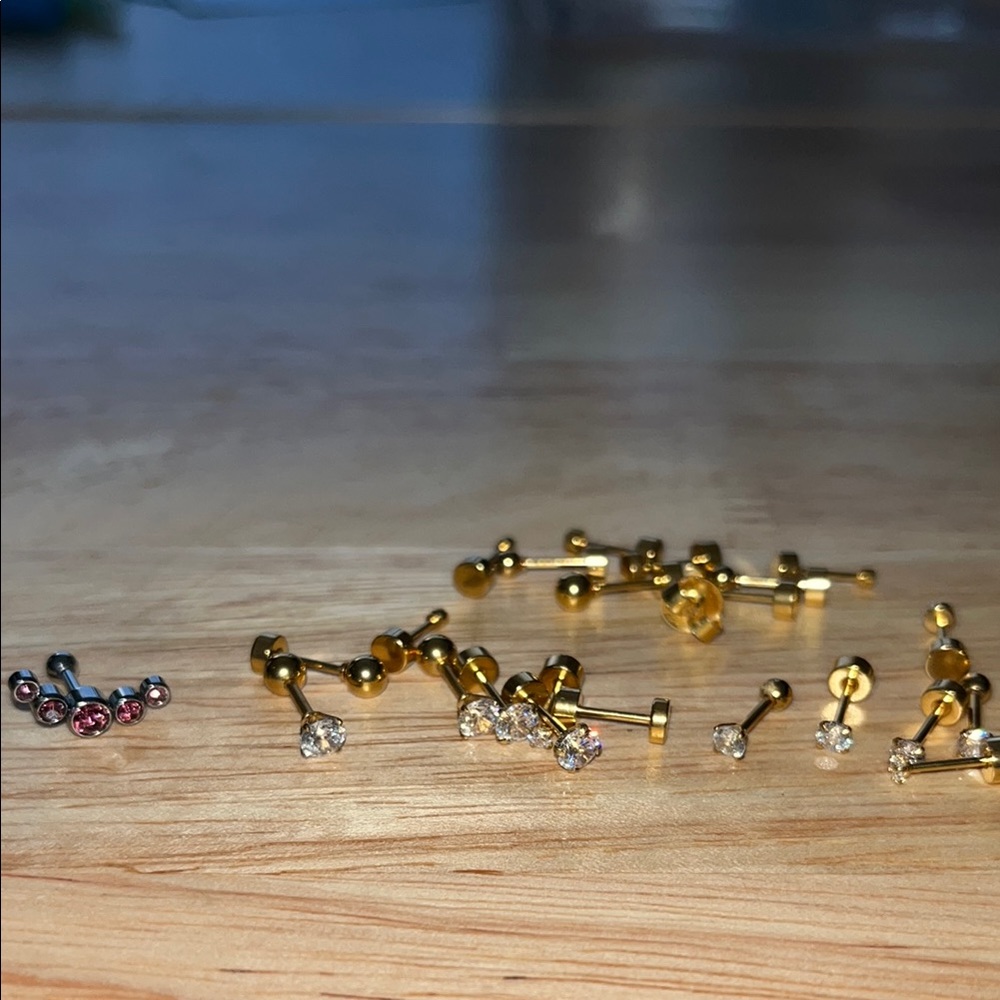 Gold Time and Gemstone Stud Earrings Set